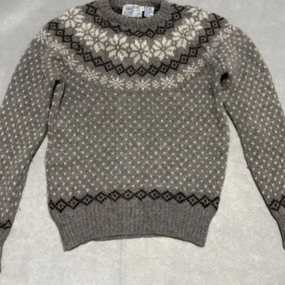 Norther Isles Sweater VTG Australian Wool‎ Women’s Large Fair Isle Gray Ivory